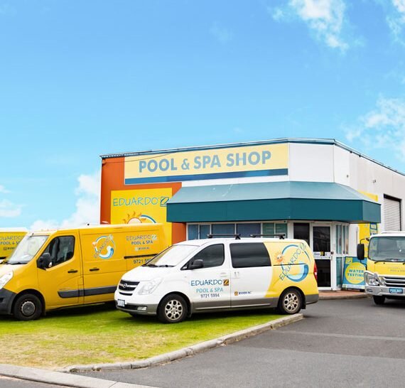Eduardo's Pool & Spa shop and service vehicles in Bunbury, Western Australia